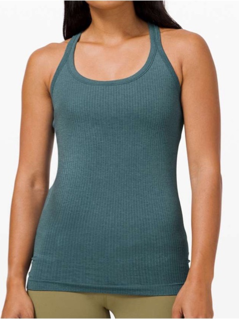 LULULEMON EBB TO STREET RACERBACK BUILY-IN BRA RIBBED GREEN JASPER YOGA TANK 6-8